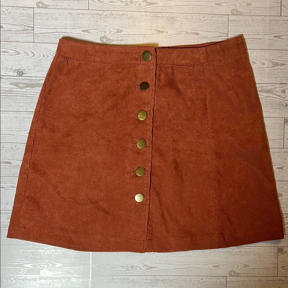 Entro Terracotta Button-Front Corduroy Mini Skirt - Size L